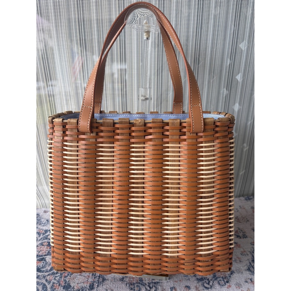 J.McLaughlin Joyce Handbag Woven Wicker Vachetta Leather Tote Bag